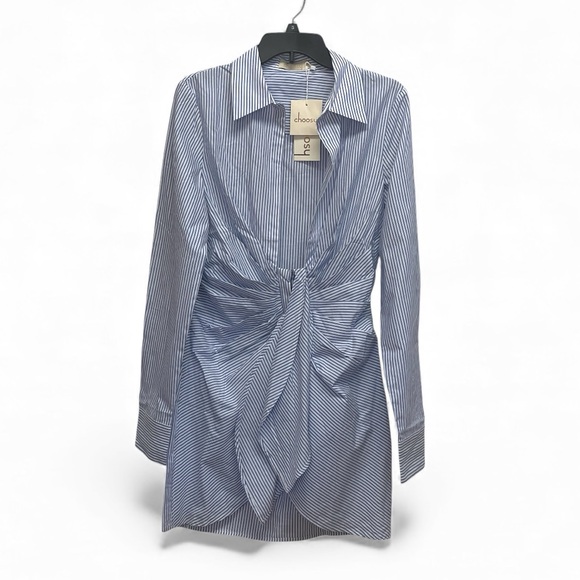 Choosy Dresses & Skirts - Choosy Blue Striped Nautical Twist-Front Mini Shirt Dress Size 6 New With Tags